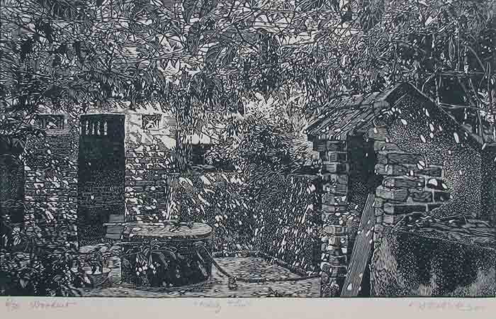 Autunm Sunlight (2014), woodcut print on Contrast Cream paper , 30cm x 50cm, edition 6/30, 1,000,000VND