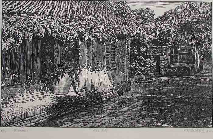 My grandmother’s (2014), woodcut print on Contrast Cream paper , 30cm x 50cm, edition 1/30, 1,.000,000VND