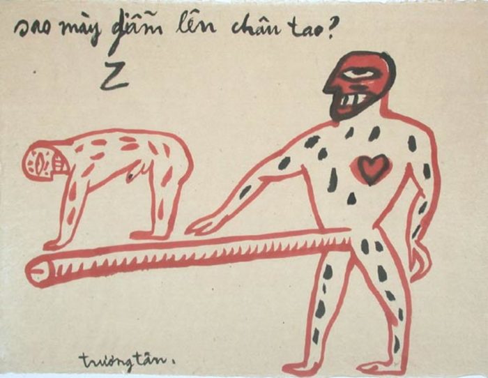 ‘Why are you Standing on my Foot?’ 1996, Chinese ink and acrylic on Do paper. Thavibu Art Gallery, Truong Tan