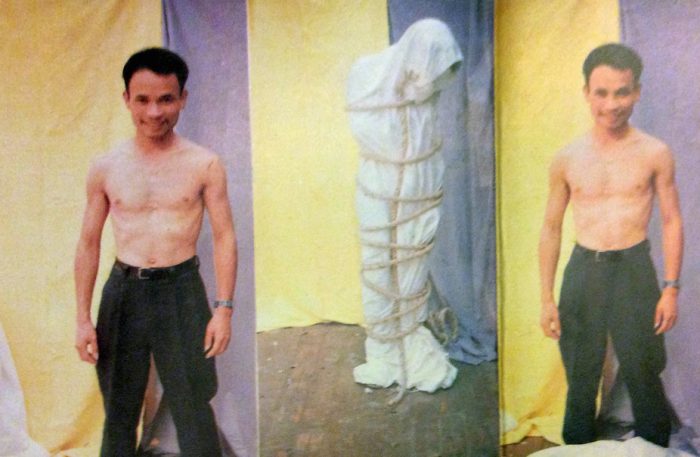 Truong Tan’s catalogue for his first solo exhibition in 1994 documents his tentative exploration of performance art and frequent use of ropes. Photo by Truong Tan used with permission., CC BY-NC