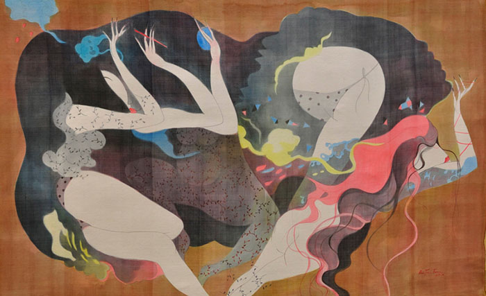 Bùi Tiến Tuấn, Đêm Hoan Ca, Màu nước trên lụa, 80 x 125 cm